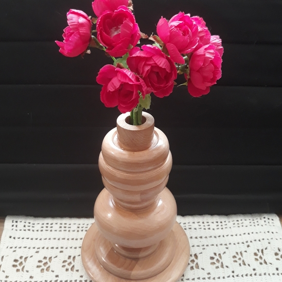 Vintage Mid-Century Maple Hand Turned Wooden Candle Holder - Picture 1 of 11